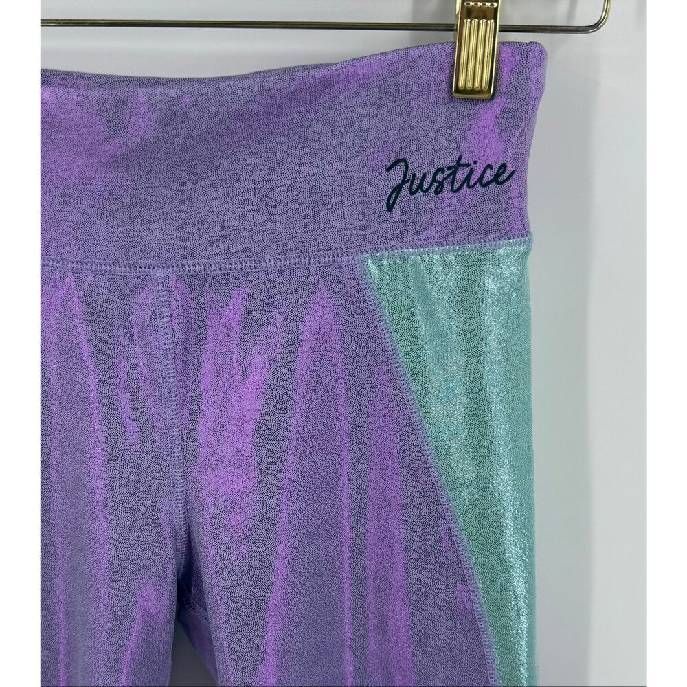Justice Girls Biker Shorts Size XL (16) Purple Green Iridescent Stretch - Picture 2 of 4